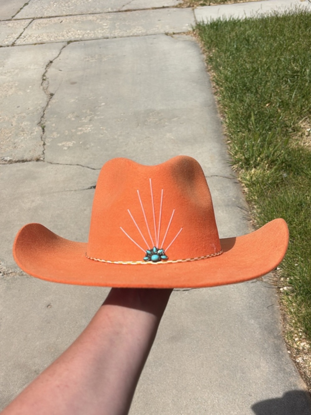 5X Wool Orange Felt Cowboy Hat with Turquoise Accent